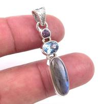 Natural Labradorite,Blue Topaz 925 Solid Sterling Silver Gift Pendant 1.50  G7M45