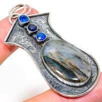 Natural Labradorite, Topaz Gemstone 925 Sterling Silver Pendant 2.84  s8E27