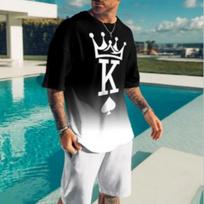 Spades K print Fashion 3D Poker 2Pcs set Man T-shirt Sets O-neck Tees Shorts Two Piece Set Casual Harajuku Boys Sweatshirt 6XL black