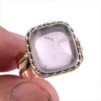 Natural Rose Quartz Gemstone Two Tone 925 Sterling Silver Jewelry Ring S.9 n9M57 gray