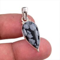 Natūralus Sniego Obsidianas 925 Kieto Sterlingo Sidabro Papuošalo Pakabukas 1,25  e0y84 gray