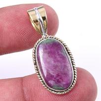 Ruby In Zoisite Lab-Created 925 Sterling Silver Gift Two Tone Pendant 1.25  I3l07