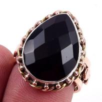 Natural Black Onex Gemstone Handmade 925 Sterling Silver Two Tone Ring S.7 b0t08
