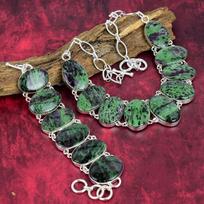 Ruby Zoisite Gemstone Jewelry, 925 Solid Sterling Sliver Bracelet & Necklace Jewelry Set For Women, Gorgeous Handmade Zoisite For Her Adjustable With 8"-18" žalia