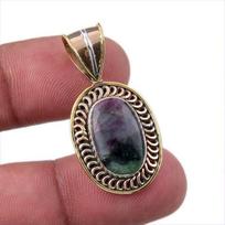 Ruby In Zoisite Lab-Created 925 Sterling Silver Gift Two Tone Pendant 1.50  Q8D13