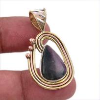 Ruby In Zoisite Lab-Created 925 Sterling Silver Gift Two Tone Pendant 1.50  o4r11