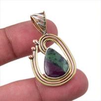 Ruby In Zoisite Lab-Created 925 Sterling Silver Gift Two Tone Pendant 1.50  l9r32