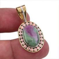Ruby In Zoisite Lab-Created 925 Sterling Silver Gift Two Tone Pendant 1.25  s2V45