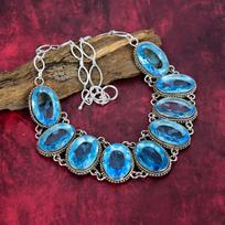 Amazing Swiss Blue Topaz Necklace Gemstone Jewelry, 925 Sterling Silver, Necklace Gift For Women Handmade Necklace Adjustable with 18 inches mėlyna