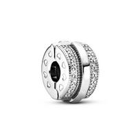 S925 Silver Sparkling Pavé Lines and Logo Clip Charm Beads fit Original  Bracelet DIY Jewelry for Women Birthday Gifts