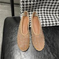 Simplicity Women Ballet Shoes Casual Walking Loafers Ladies Rhinestone Slip-on Flat Shoes 2024 Fashion Mesh Flat Dance Sandals 35 smėlis