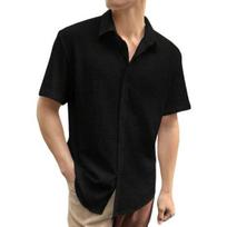 Summer Spring Men Shirt Turn-down Collar Water Wave Texture Single-breasted Loose Solid Color Short Sleeves Commute Office M juoda