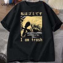 Aš esu Šiukšlės Runkelių Spausdinimo Marškinėliai Harajuku Vintage Aukštos Kokybės Medvilniniai Trumpomis Rankovėmis Marškinėliai Vyriški Drabužiai Viršus Streetwear XS juoda