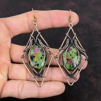 Copper Ruby Zoisite Earring Copper Wire Wrapped Earrings Natural Gemstone Earring Copper Jewelry Handmade Earring Wire Jewelry Gift For Her