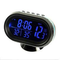 Automobilio LCD laikrodis, 3-in-1 daugiafunkcis automobilio transporto priemonės skaitmeninis LCD monitorius termometras įtampos žadintuvas 12V-24V 9.2*5.5*2.8cm oranžinė/mėlyna