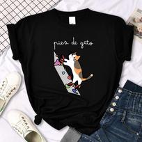 Cat Rock Climbing Cute Print T-Shirt Womens Kawaii Cartoon Graphic Tops Females Fashion Oversize Harajuku Girls Tshirts XXXL violetinė