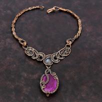 Faceted Kashmir Ruby Necklace Copper Wire Wrapped Rainbow Moonstone Necklace Handmade Copper Jewelry Real Gemstone Necklace Gift For Mother