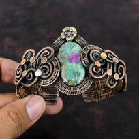 Ruby Fuchsite Bangle Copper Wire Wrapped Adjustable Cuff Bracelet Handmade Gemstone Bangle Anniversary Gift Copper Wire Jewelry Flower Cuff