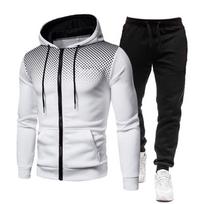 Polka Dot Printing Solid Colour Zip Suit Autumnpadded Men  Sports Hoodie Sweatshirt Sweatpants Plus Size XXXL balta