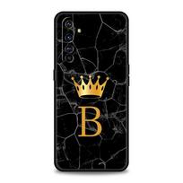 Telefono dėklas, skirtas Realme 12 11 10 9 8 5G 7 6 GT5 GT3 GT2 Pro Plus C21 C11 C25 C35 Realme GT Neo 2 3 3T 5 Viršelio karūnos raidė nuo A iki Z Realme C25 black