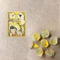 1 Pc  Box of Playing Cards and 7 Dice Set  Gemini Pattern Fancy Cut Practice Deck  Blue Core Cards  7 Clear Two-Color Multi-Face Dice Gemini beige