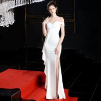 Vakarinė pokylio suknelė Elegantiška ilga suknelė su žuvies uodega S balta
