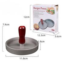 Mėsainių spaudimo kotletų gaminimo aparatas, nerūdijančio plieno mėsainio paplotėlių preso forma su medine rankena 1pcs 150g gray