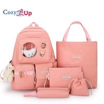 Cute Bear Doll Middle School Student Schoolbag 5-piece Rucksack 31x43x14cm juoda