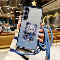 Skystojo smėlio lokio laikiklis Dirželis Blizgantis telefono dėklas For Huawei Honor 90 Lite 50 70 80 60 Honor90 Pro GT SE 90pro Laikiklio dangtelis honor 50 Pro violetinė