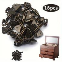 15/30 vnt Mini Ornaments Cinko stalčių rankenos - Antikvarinis žalvaris - Puikiai tinka papuošalų dėžutėms ir mažų baldų trauktuvams 15pcs-With screws