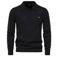 Autumn Cotton Polo Neck Sweaters for Men High  Pullover Knitted Sweater  England Style Casual Social Plus Size XXL juoda
