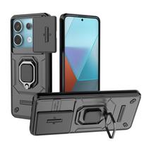 Xiaomi Redmi Note 13 13R 12 12S Turbo Pro Plus Slankiojamas stumdomas langelis TPU + PC Smūgiams atsparus metalinis žiedas Automobilinis magnetinis adsorbcinis stovas Dėklas Dangtelis Korpusas Note 12 5G (Global) juoda