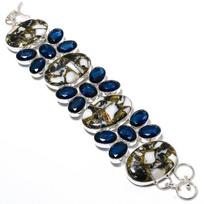 Zebra Jasper, Blue Topaz Gemstone 925 Sterling Silver Jewelry Bracelet 7-8  L9F96