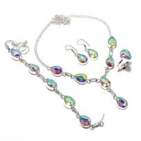 Mystic Rainbow Topaz Gemstone Handmade 925 Sterling Silver Jewelry Set H1H38