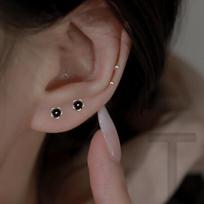 S999 Sterling Silver Rose Ear Studs Sleeping No Need to Take off Earrings Female Summer Tide Special-Interest Design Advanced