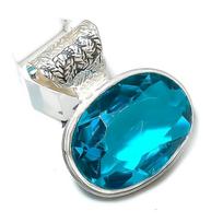 Blue Topaz Gemstone Handmade 925 Sterling Silver Jewelry Pendant 1.62  A3d78