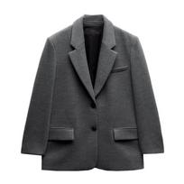 Fall Women's Suit Commuter Fashion Loose with Shoulder Pad Straight Suit Jacket Plus Size L pilka
