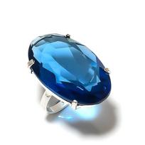 Swiss Blue Topaz Gemstone Handmade 925 Sterling Silver Jewelry Ring Size 6 N6H77