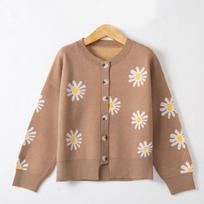 Autumn Long Sleeve Round Neck Warm Sweaters for Women Fashion Loose Cardigans Embroidered Chrysanthemums Knitted Cardigans Women Winter Clothing 24632 S chaki
