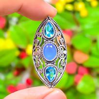 Swiss Blue Topaz Gemstone Handmade 925 Sterling Silver Jewelry Ring Size 9 a7F35