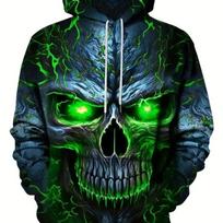 Men's Casual 3D Printing Burning Skull Graphic Print Hoodies, Drawstring Comfortable Oversized Hooded Pullover Sweatshirt Autumn L