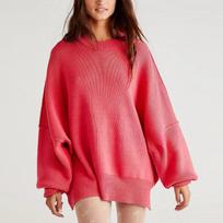 Autumn Winter New Loose Pullover Women Sweaters Fashion Long Sleeve Round Neck Knitted Sweater for Women Casual Solid Plus Size Knitwear Tops 24655 S arbūzo raudonos spalvos