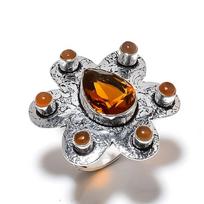 Honey Topaz, Carnelian Gemstone 925 Sterling Silver Jewelry Ring Size 10 Y6n15