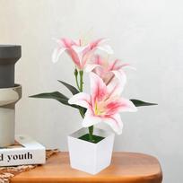 Artificial Lily Potted Bonsai Fake Lily with Leaf Potted Plant Wedding Flower Arrangement Props Home Decoration Party Decor šviesiai rausvos spalvos