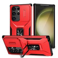 KEYSION Smūgiams atsparus dėklas, skirtas Samsung S24 Ultra 5G S24+ S23 FE Slide Camera Apsauginis žiedinis stovas telefono dangtelis, skirtas Galaxy S23 Ultra for Galaxy S23 raudona