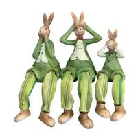 3 vnt. triušio ornamentas, ilgos kojytės, žavingas dervos, violetinis, žalias, Velykų triušio figūrėlė, dekoras, namų reikmenys žalia