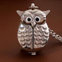 Fashion Owl Watch Case Design Silvery Quartz Pocket Watch,ideal Choice for Gifts To Women and Men gray