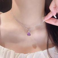 New Trendy Shiny Purple Beaded Necklace Choker Ladies Exquisite Round Clavicle Chain Necklace Pendant Jewelry For Ladies Party Gift violetinė