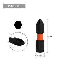 1/6 vnt. magnetinis elektrinis atsuktuvo antgalis kryžminė galvutė PH2 S2 lydinio smūginė galvutė, vientisas atsuktuvas, neslystantis atsuktuvas, rankinis gręžimo įrankis 25mm