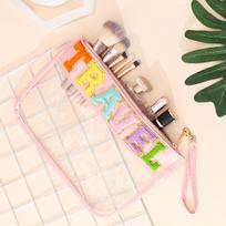 1PC Makeup Bag Transparent Cute ID Bag Waterproof Portable Handbag Large Capacity Makeup Bag Pink rožinė